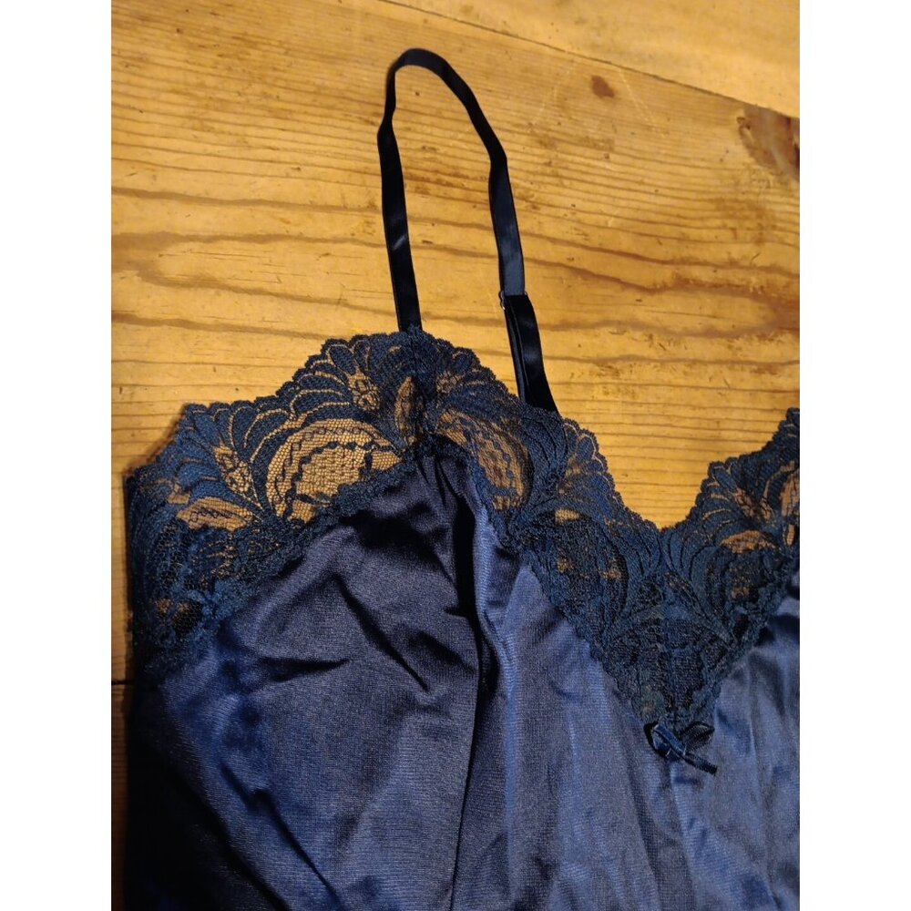 Vtg Montgomery Ward 70s Teddy Lingerie Womens 34 Navy Blue Antron III Nylon USA - Picture 2 of 6